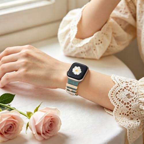 DaQin Flower Engraved Band Compatible with Apple Watch Bands for Women 40mm 38mm 41mm 42mm, Soft Silicone Strap With Dressy Decorative Apple Watch Charms for iWatch Series 11 10 9 8 7 6 5 4 3 2 1 SE