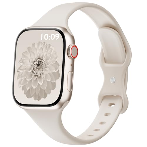 DYKEISS Sport Slim Silicone Band Compatible for Apple Watch Band 38mm 42mm 40mm 44mm 41mm 45mm 49mm, Thin Soft Narrow Replacement Strap Wristband for iWatch Ultra Series 8/7/SE/6/5/4/3/2/1 Women Men