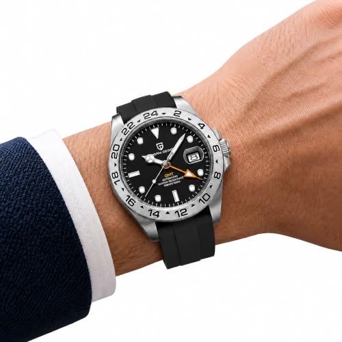 Pagani Design Watches Men GMT Automatic Self-Winding Mechanical Analog Sapphire Sports Waterproof Luminous Wrist Watch (1682 All Black Rubber)