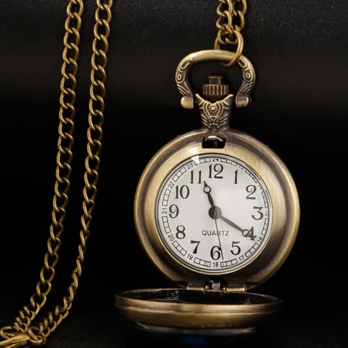 YIHAOYH Vintage Pocket Watch for Women Men Dragon Eagle Crow Design Bronze Quartz Pocket Watches with Chain Pendant Gift with Box (Bronze-map)