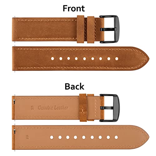 20mm Leather Band for Timex Expedition Bands, Soft Leather Replacement Band for Timex Men's Expedition Scout 40mm 43mm/Expedition Acadia 40mm/Digital CAT 39mm/Field 43mm/Rugged Core Analog Watch (Brown)