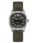 Hamilton Khaki Field Titanium Automatic Men's Watch, 38mm Titanium Case, Swiss Made, Black Dial Analog Wrist Watch for Men, 100m Waterproof, Sapphire Crystal, 3-Hand Movement, Cow Leather Strap