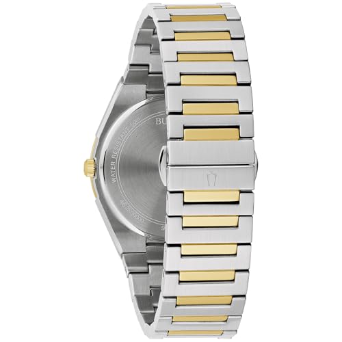 Bulova Mens Classic Quartz Two Tone Stainless Steel Watch, Blue Pattern Dial, Style:98B443