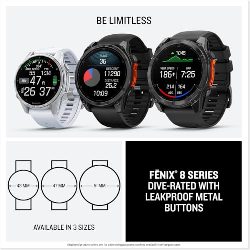 Garmin fēnix® 8 – 47 mm, AMOLED, Sapphire, Premium Multisport GPS Smartwatch, Long-Lasting Battery Life, Dive-Rated, Built-in LED Flashlight, Titanium with Spark Orange/Graphite Band