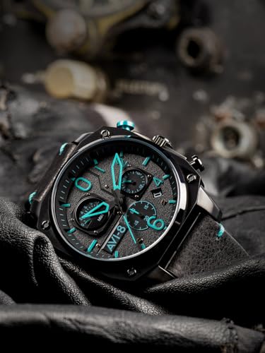 AVI-8 Mens 45mm Hawker Hunter Retrograde Chronograph Blue Diamond Japanese Quartz Pilot Watch with Leather Strap AV-4052-05
