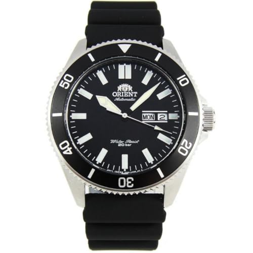 Orient Kano/Big Mako Men's Automatic Manual Winding Mechanical Sports Steel Silicone Wrist Watch - Underwater, Silicone Black, Strap