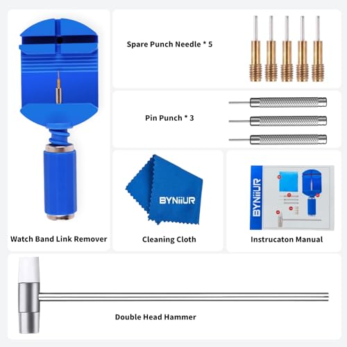 BYNIIUR Watch Link Removal Kit, Watch Band Strap Chain Pin Remover Repair Tool Kit for Watch Band Strap Adjustment, Bracelet Sizing and Watch Resizing Adjuster