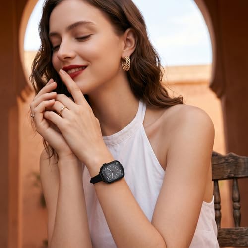 SEURE 2-pack Leather Band Compatible with Apple Watch Bands for women 38mm 40mm 41mm 42mm 44mm 45mm 46mm,Top Genuine Leather Wristband Slim Thin Strap for iWatch SE Series 11/10/9/8/7/6/5/4/3/2/1