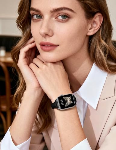 2 pack Slim Leather Bands Compatible with Apple Watch Band 38mm 40mm 41mm 42mm(Series 11/10) Women,Top Layer Genuine Leather Strap for iWatch Series 9/8/7/6 5/4/3/2/1/SE(Black/Brown)