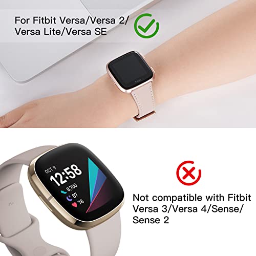 WFEAGL for Fitbit Versa Bands, Top Grain Leather Replacement Strap for Fitbit Versa/Versa 2 /Versa Lite/Versa SE Fitness Smart Watch (PinkSand Band+ Rosegold Buckle)