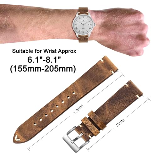 ANNEFIT Quick Release Watch Bands, Italian Vintage Leather Replacement Strap for Men and Women, Band Width 20mm (Saddle Brown)