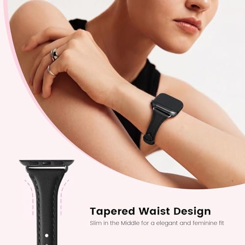 WFEAGL Compatible with Leather Apple Watch Band 41mm 40mm 38mm 42mm(series 11 10) Women, Top Grain Leather Strap Slim & Thin Replacement Wristband for iWatch Bands SE 3 2 1, Series 11 10 9 8 7 6 5 4 3 2 1
