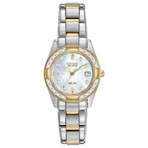 Citizen Women's Eco-Drive Dress Classic Diamond Watch in Two-Tone Stainless Steel, Mother of Pearl Dial (Model: EW1824-57D)