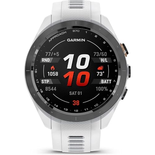 Garmin 010-02746-00 Approach S70 42 mm Premium GPS Golf Watch, White Band Bundle with Deco Essentials Charging Dock, 3X Silicone Dust Cover and USB Type C Charging and Sync Cable