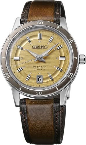 SEIKO SRPL75 Watch for Men - Presage Collection - Champagne Gold Dial with Date Calendar, 50M Water Resistance, Screw See-Through Caseback, 39.5mm Case Diameter