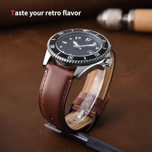 Fullmosa Leather Watch Bands for Men, 18mm 19mm 20mm 21mm 22mm 24mm 26mm Quick Release Watch Bands Strap - Burnished Band Vintage Wristband with Stainless Steel Metal Clasp