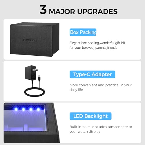 ANWBROAD Watch Winder for Automatic Watches 4 Watch Rotator and 6 Extra Storages with Super Quiet Motor and LED Backlight Turner Carbon Fiber Shaker 5 Rotating Modes UJWW002F