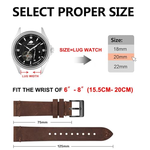 BISONSTRAP Distressed Leather Watch Strap, Watch Replacement Bands for Men, Quick Release Spring Bars, 22mm, Coffee Brown (Black Buckle)