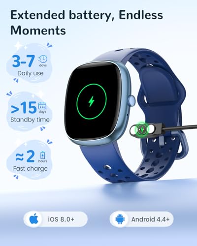 Smart Watch for Kids Girls Gift: No APP No Phone Needed Watch with Heart Rate Sleep Monitor Pedometer, Music Player, Alarm Clock & Timer, 20 Games, Camera-Birthday Gifts for 4-16 Year Olds Boys Blue
