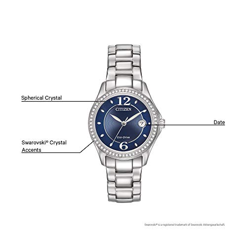 Citizen Women's Eco-Drive Dress Classic Crystal Watch in Stainless Steel, Blue Dial (Model: FE1140-86L)