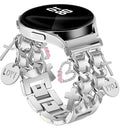 Silver Bracelet Band with Cute Charm Compatible for Samsung Galaxy Watch 7 6 5 4 FE 40mm 44mm/5 Pro 45mm/6 Classic 43mm 47mm/4 Classic 42mm 46mm, Galaxy Active 2, 20mm Metal Replacement Strap for Women