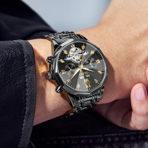 OLEVS Black Self Winding Watches for Men Mechanical Business Dress Skeleton Waterproof Luminous Date Automatic Luxury Casual Man Watch