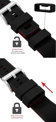 Artthurse Silicone Watch Bands Quick Release 18mm, 20mm, 22mm for Men and Women Replacement Rubber Watch Band Soft Breathable Waterproof Sport Watchbands Straps (Black Red & Silver, 22mm)