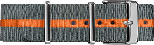 Timex Unisex Weekender 38mm Watch – Silver-Tone Case Gray Dial with Gray & Orange Fabric Slip-Thru Strap