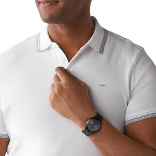 Michael Kors Men's Watch, Slim Runway Three-Hand Black Stainless Steel Men's Watch