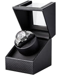 Watch Winder for Automatic Watches: Automatic Single Watch Winder Box with Japanese Quiet Motor, Rotating Watch Case in Black Carbon Fiber Leather, Gifts for Men & Collectors