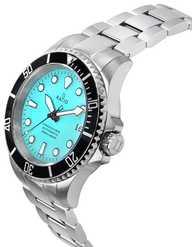 RATIO FreeDiver Sapphire Crystal Diver Watch Japanese Automatic Movement Dive Watch 200m Water Resistant Diving Watch (Ice Blue)