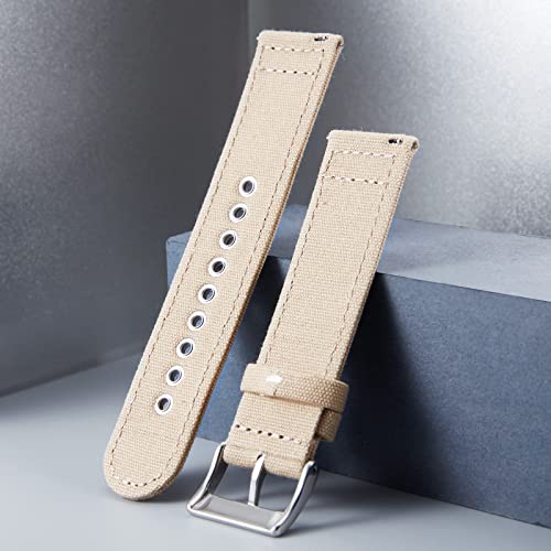 BINLUN Canvas Watch Bands Quick Release Sail Cloth Watch Straps Replacement 18mm 20mm 22mm 24mm Cotton Fabric Watchband for Men and Women with Silver/Black Buckle