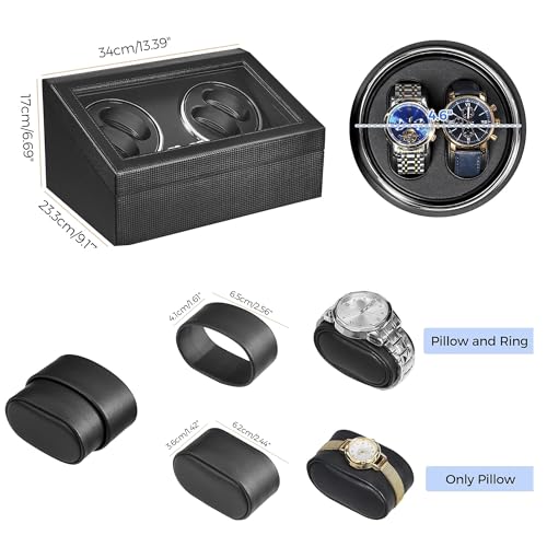 ANWBROAD Watch Winder for Automatic Watches 4 Watch Rotator and 6 Extra Storages with Super Quiet Motor and LED Backlight Turner Carbon Fiber Shaker 5 Rotating Modes UJWW002F