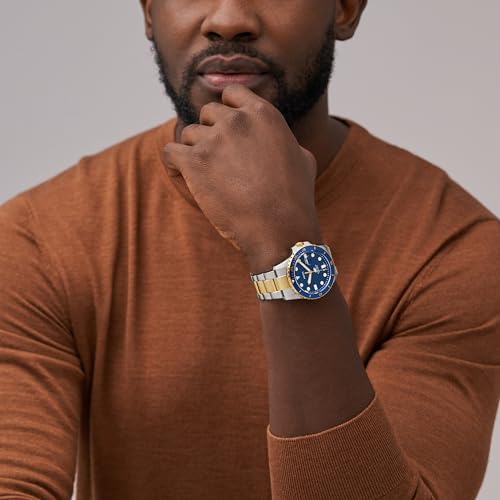 Fossil Men's 42mm Blue Quartz Stainless Steel, Gold/Silver/Blue Dive-Inspired Three-Hand Watch, FS6034