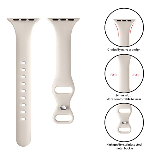 Thin Slim Band Compatible with Apple Watch 38mm 40mm 41mm 42mm 44mm 45mm 46mm 49mm, Replacement Silicone Sport Strap for iWatch Series 11/10/9/8/7/6/5/4/3/2/1 Ultra SE Women Men, Starlight