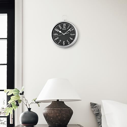 SEIKO QXA850ALH Traditional Pocket Watch Style Non Ticking Wall Clock, Black, 12 Inch