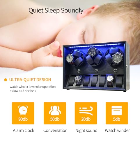 Oryx 9 Watch Winder for Automatic Watches, Rotating Watch Box 5 Rotation Modes Setting Display Case with Extra Watches Storages and LED Light, Lockable Winders USB Powered Super Quiet Mabuchi Motor