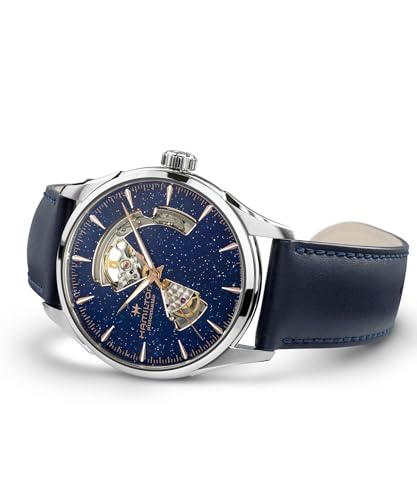 Hamilton Jazzmaster Automatic Mens Watch, 42 Stainless Steel Case, Swiss Made, Blue Dial Analog Wrist Watch for Mens, 50 Meters Water resitance, Sapphire Crystal, 3-Hand Movement, Leather Strap