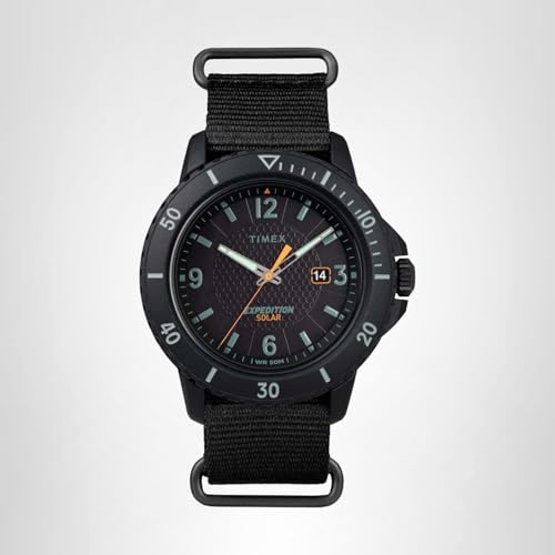 Timex Men's TW2U30300 Expedition Gallatin Solar Black Fabric Slip-Thru Strap Watch,Black/Orange