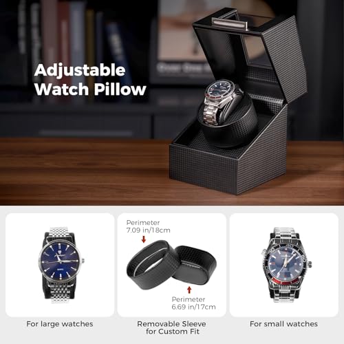 ProCase Watch Winder for Automatic Watches, Single Automatic Watch Winder Rotator Shaker Box with Quiet Motor and Flexible Pillow, Rotating Watches Case Gifts for Men Women -1 Slot