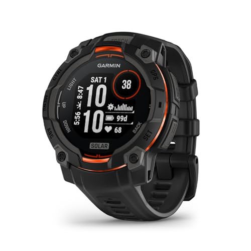 Garmin Instinct® 3 45mm, Solar Charged Display, Rugged Outdoor GPS Smartwatch, Metal-Reinforced Bezel, Built-in Flashlight, Black (Renewed)