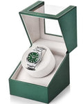 UnaMela Watch Winder for Automatic Watches: Automatic Single Watch Winder Box in Green PU Leather with Japanese Quiet Motor USB Powered - Gift for Men & Women