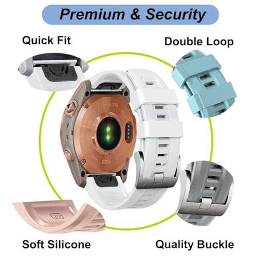 20mm Watch Band for Garmin Fenix 7S 6S 5S, Soft Silicone Band Bracelet Wristband Quick Fit for Garmin Women Smart Watch (White)