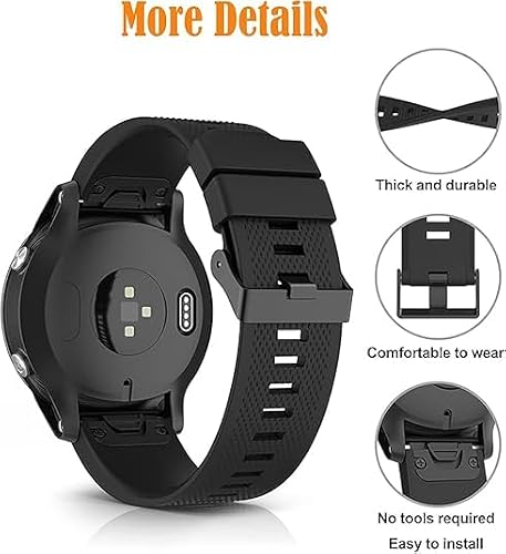 Soft Silicone Watch Band Compatible with Garmin Fenix 5 / Fenix 6 / Fenix 7 / Fenix 8 (47mm) Band, 22mm Replacement Band for Fenix 7 Pro/Fenix 6 Pro/Fenix 5 Plus Watch Bands (Black)