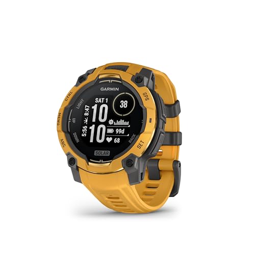 Garmin Instinct® 3 – 45 mm, Solar, Rugged Outdoor GPS Smartwatch, Built-in Flashlight, Alpine Rush Collection Limited Edition Color, Sunburst with Sunburst/Gray Band