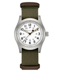 Hamilton Khaki Field Mechanical Men's Watch, 42mm Stainless Steel Case, Swiss Made, White Dial Analog Wrist Watch for Men, 50m Waterproof, Sapphire Crystal, Textile Strap