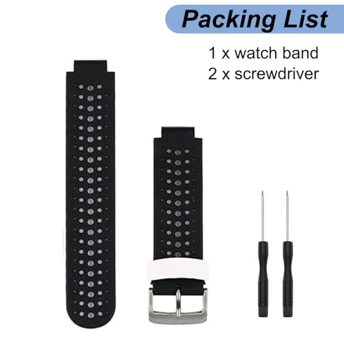 Watch Band for Garmin Approach S20/S5/S6, Forerunner 220/230/235/620/630/735XT, Soft Silicone Band Replacement Strap for Garmin Watch (Black/White)