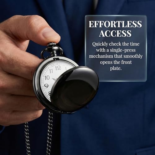 LYMFHCH Smooth Vintage Pocket Watch with Chain, Arabic Numerals Scale Mens Watch Christmas Graduation Birthday Gifts Fathers Day