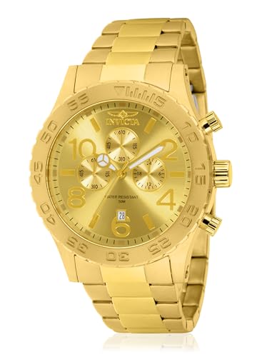 Invicta Men's 1270 Specialty Chronograph Gold Dial 18k Gold Ion-Plated Stainless Steel Watch