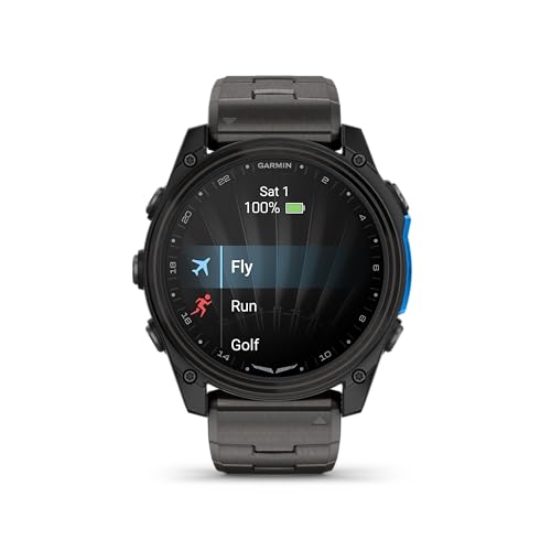 Garmin D2™ Mach 2 – 51 mm, Premium Aviator Smartwatch with GPS, Advanced Flight Maps, LED Flashlight, Built-in Microphone/Speaker for Calls and Texts, Carbon Gray DLC Titanium with Titanium Bracelet